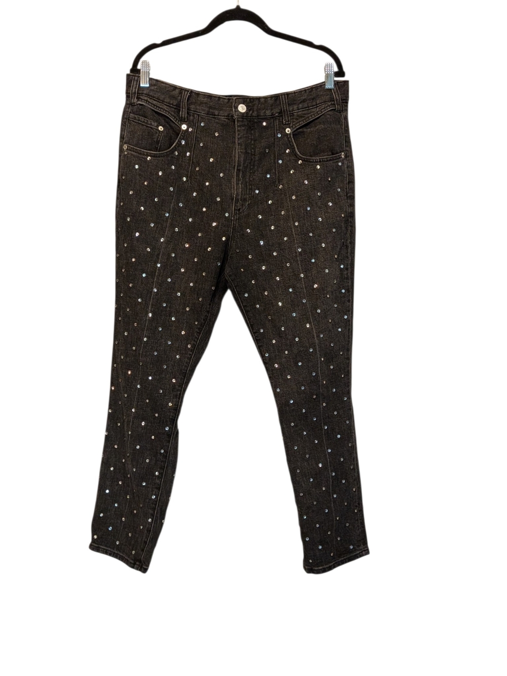 Anthropologie Black Skinny Jeans with Crystal Dot Embellishments